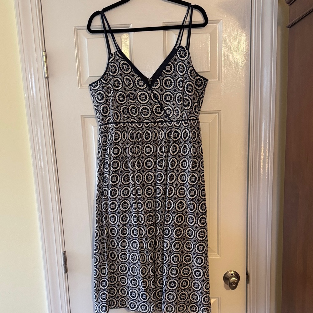 J. Crew Black and White Geometric Midi Dress
